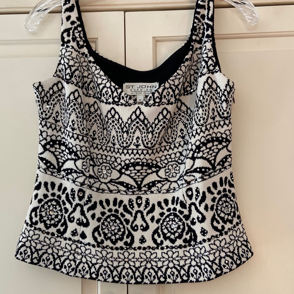 Rare St John Embellished Knit Top/Cami Black and White